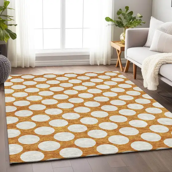 Orange And Ivory Polka Dot Washable Indoor Outdoor Area Rug Photo 9