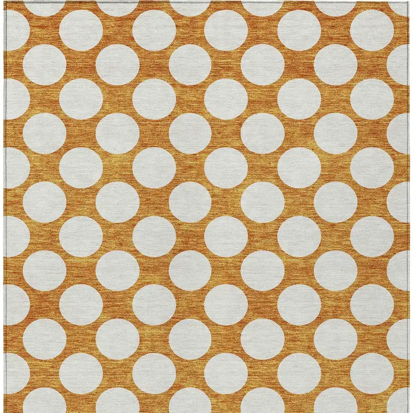 Orange And Ivory Polka Dot Washable Indoor Outdoor Area Rug Photo 8