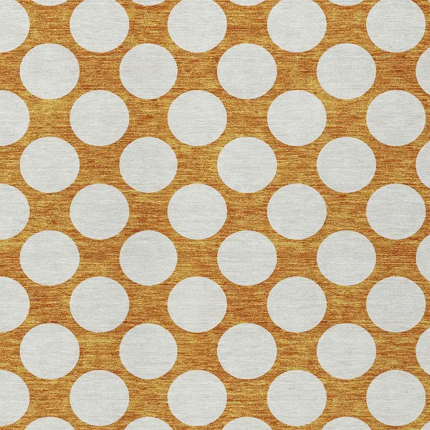 Orange And Ivory Polka Dot Washable Indoor Outdoor Area Rug Photo 6