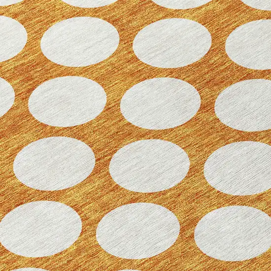 Orange And Ivory Polka Dot Washable Indoor Outdoor Area Rug Photo 7
