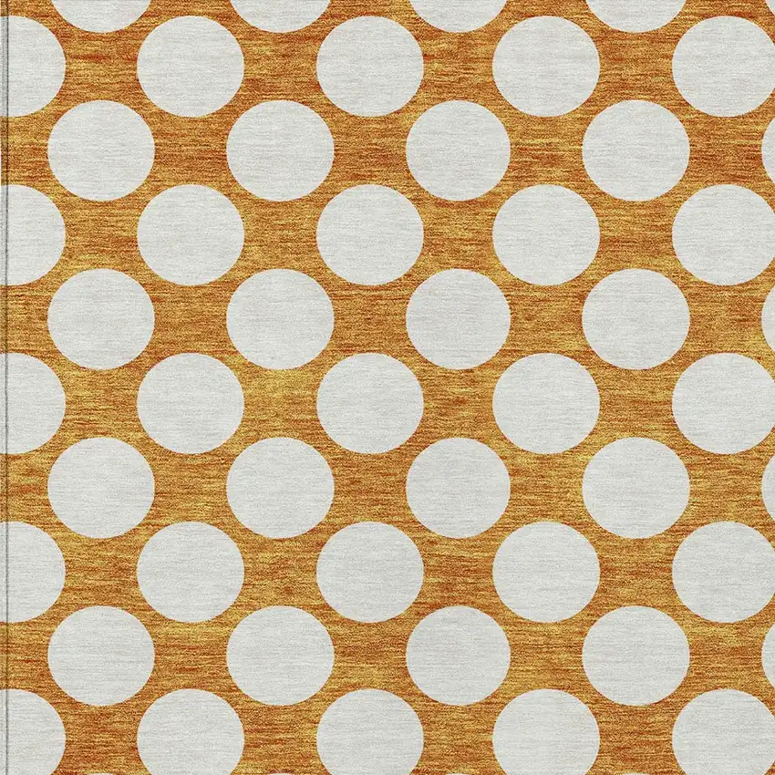 Orange And Ivory Polka Dot Washable Indoor Outdoor Area Rug Photo 6