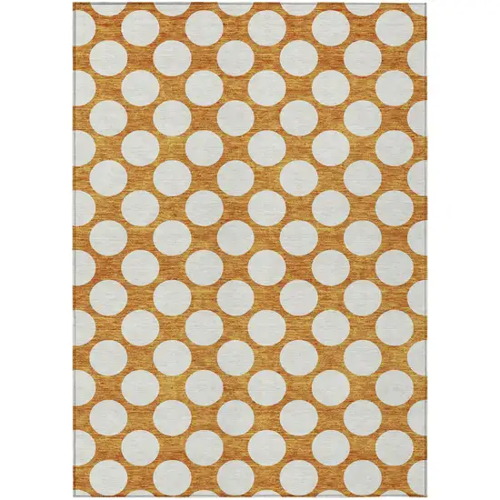 Orange And Ivory Polka Dot Washable Indoor Outdoor Area Rug Photo 2