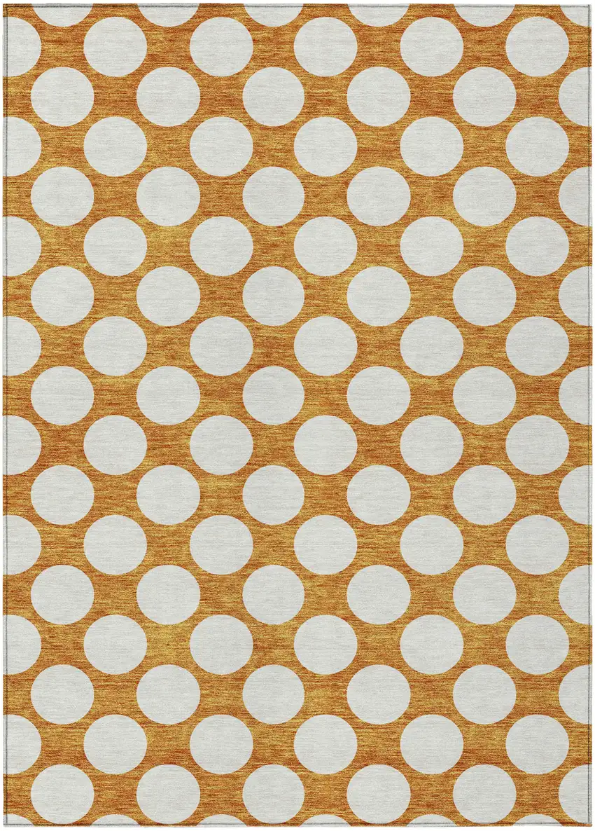 Orange And Ivory Polka Dot Washable Indoor Outdoor Area Rug Photo 2