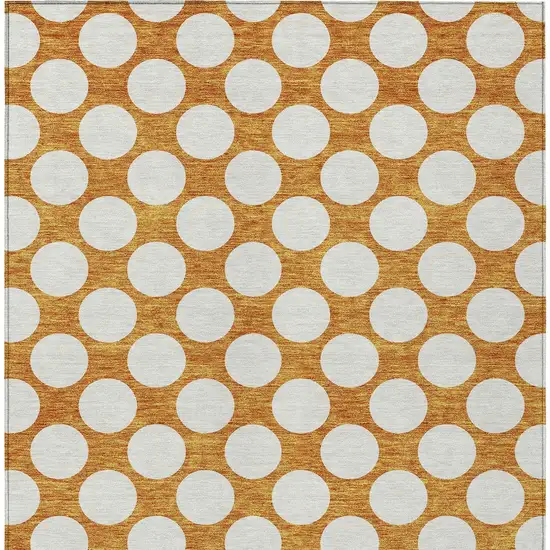 Orange And Ivory Polka Dot Washable Indoor Outdoor Area Rug Photo 8