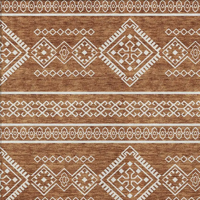 Orange And Ivory Southwestern Washable Indoor Outdoor Area Rug Photo 5