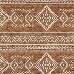 Photo of Orange And Ivory Southwestern Washable Indoor Outdoor Area Rug