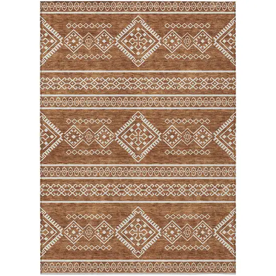 Orange And Ivory Southwestern Washable Indoor Outdoor Area Rug Photo 2