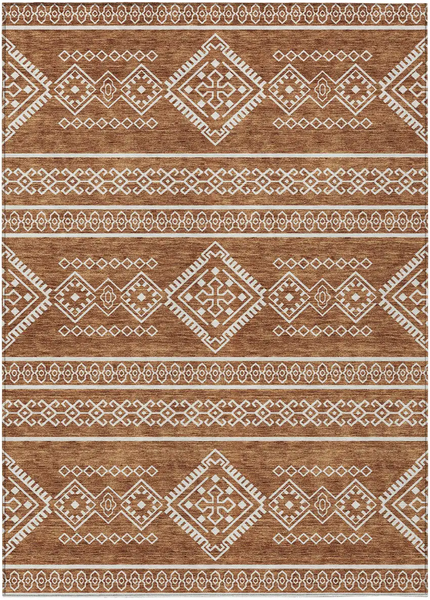 Orange And Ivory Southwestern Washable Indoor Outdoor Area Rug Photo 2