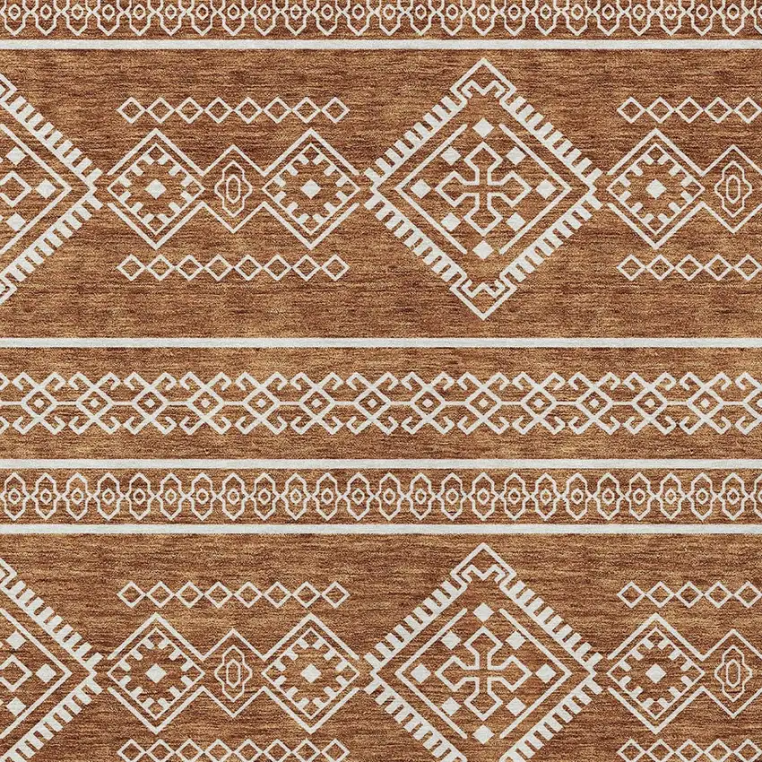 Orange And Ivory Southwestern Washable Indoor Outdoor Area Rug Photo 5