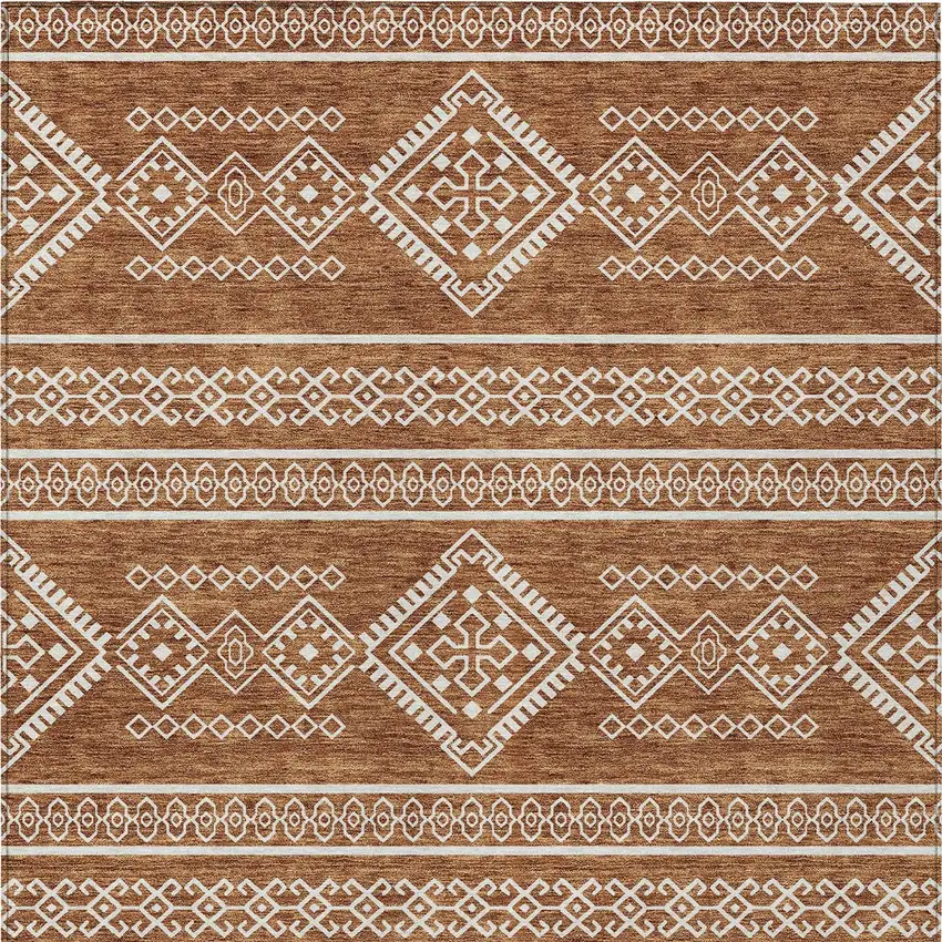 Orange And Ivory Southwestern Washable Indoor Outdoor Area Rug Photo 7