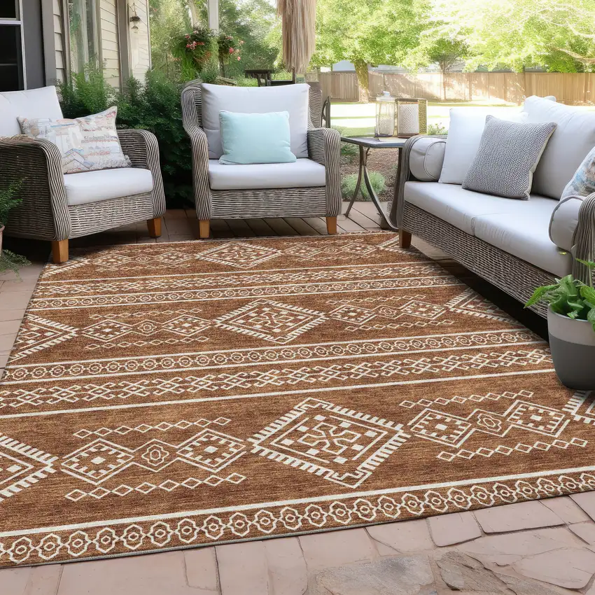 Orange And Ivory Southwestern Washable Indoor Outdoor Area Rug Photo 8