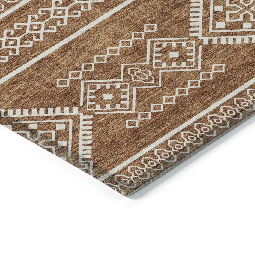 Orange And Ivory Southwestern Washable Indoor Outdoor Area Rug Photo 4