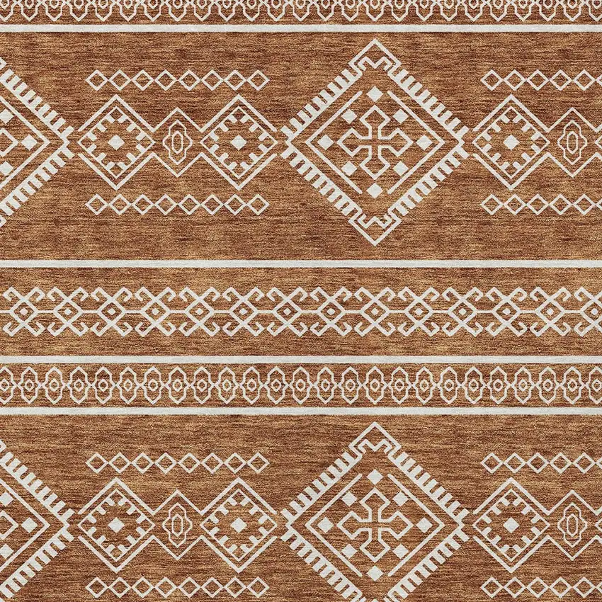 Orange And Ivory Southwestern Washable Indoor Outdoor Area Rug Photo 5