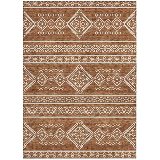 Orange And Ivory Southwestern Washable Indoor Outdoor Area Rug Photo 6