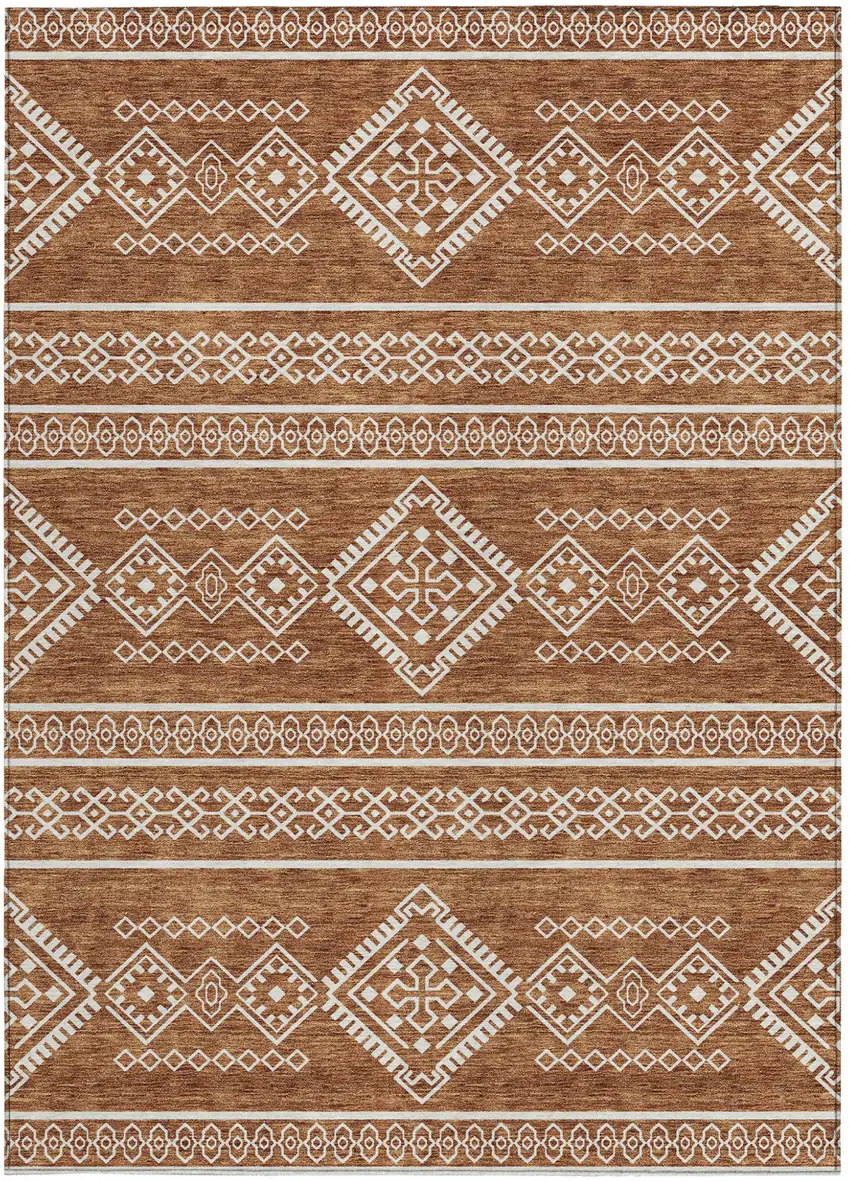 Orange And Ivory Southwestern Washable Indoor Outdoor Area Rug Photo 6