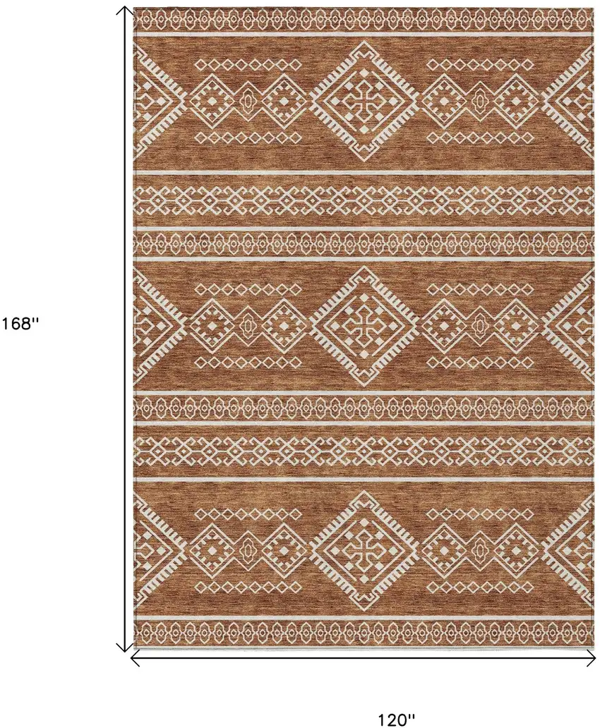 Orange And Ivory Southwestern Washable Indoor Outdoor Area Rug Photo 3