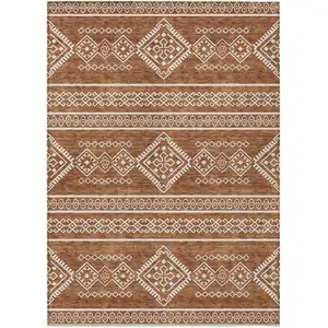 Photo of Orange And Ivory Southwestern Washable Indoor Outdoor Area Rug