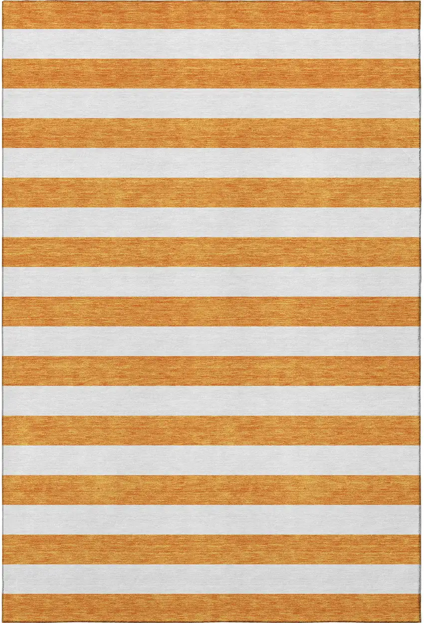 Orange And Ivory Striped Washable Area Rug With UV Protection Photo 4