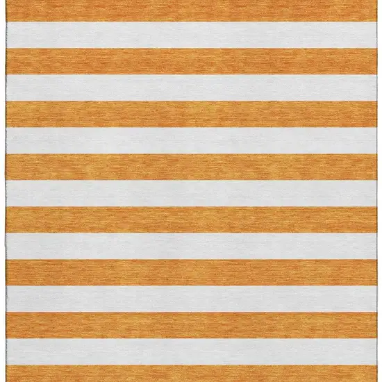 Orange And Ivory Striped Washable Area Rug With UV Protection Photo 4