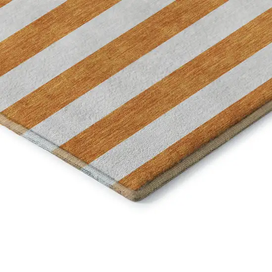 Orange And Ivory Striped Washable Area Rug With UV Protection Photo 9
