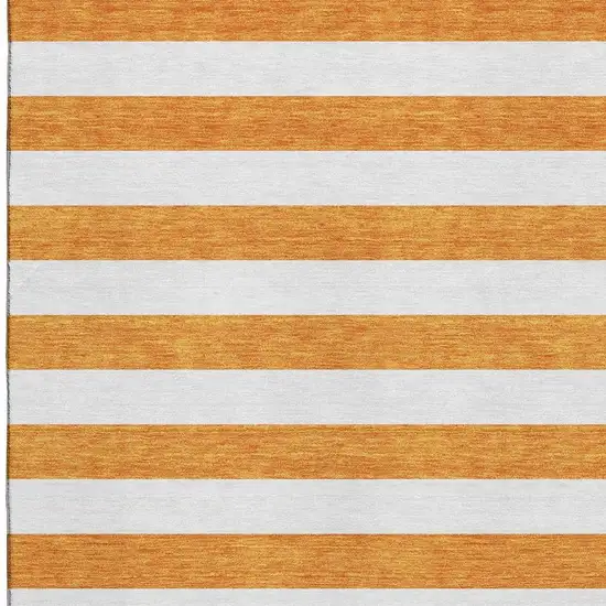 Orange And Ivory Striped Washable Area Rug With UV Protection Photo 7
