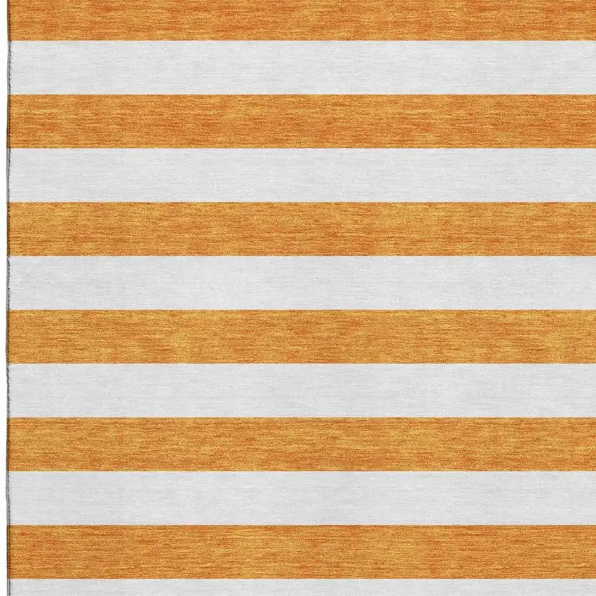 Orange And Ivory Striped Washable Area Rug With UV Protection Photo 7