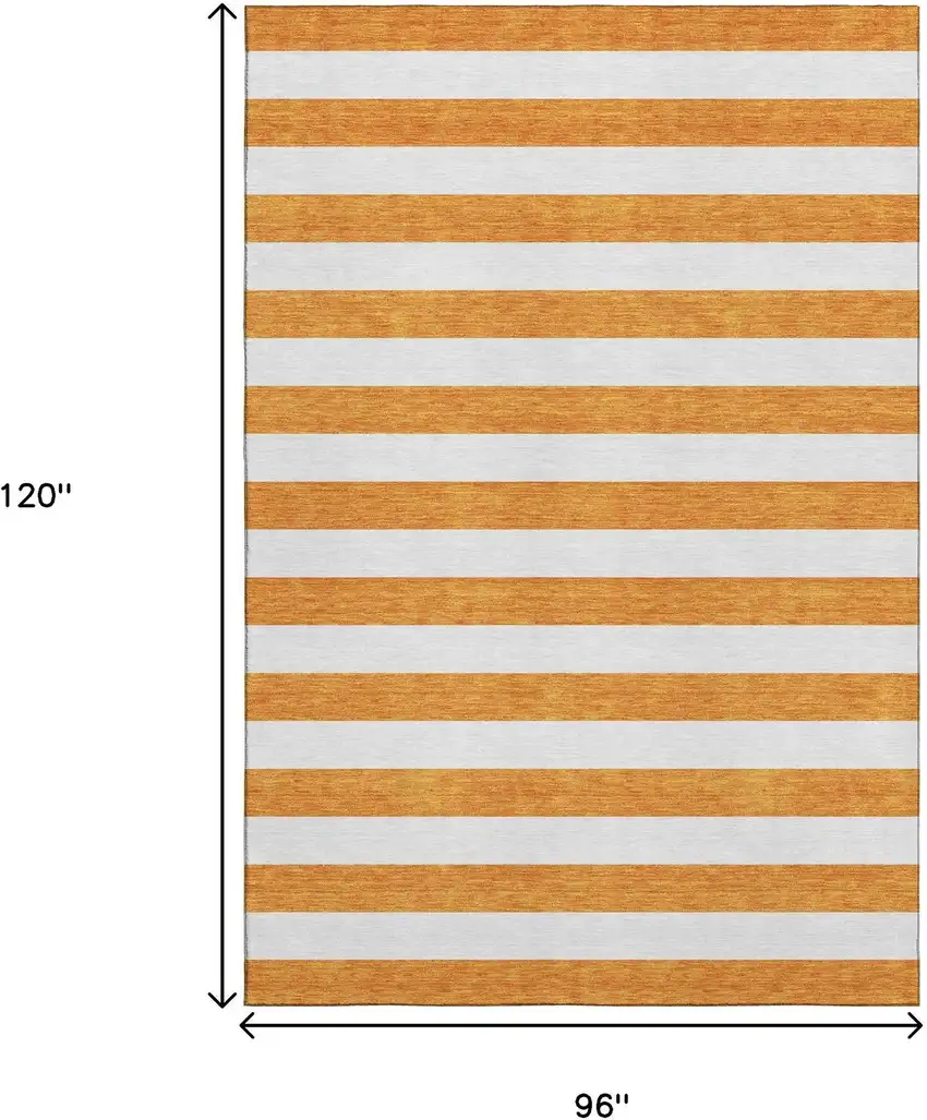 Orange And Ivory Striped Washable Area Rug With UV Protection Photo 7