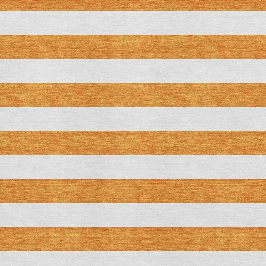 Orange And Ivory Striped Washable Area Rug With UV Protection Photo 4