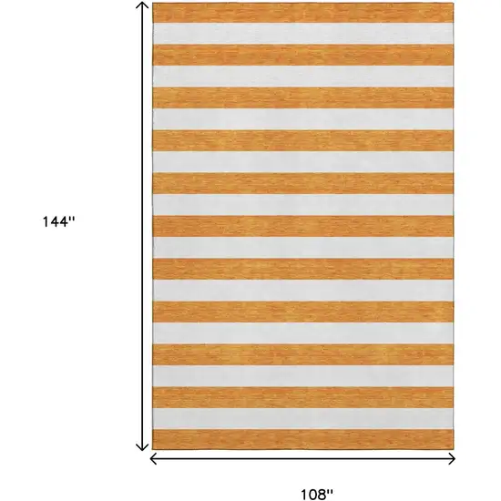Orange And Ivory Striped Washable Area Rug With UV Protection Photo 7