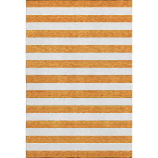 Orange And Ivory Striped Washable Area Rug With UV Protection Photo 1