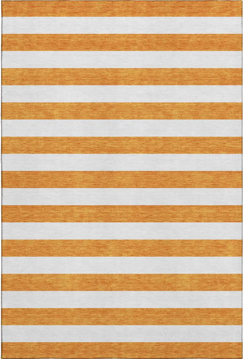 Orange And Ivory Striped Washable Area Rug With UV Protection Photo 1