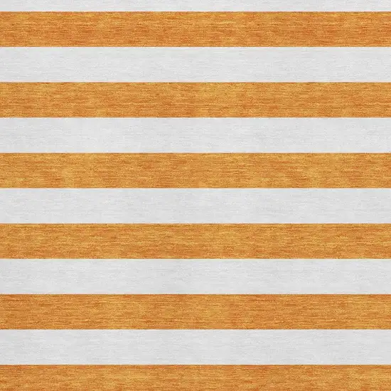 Orange And Ivory Striped Washable Area Rug With UV Protection Photo 8