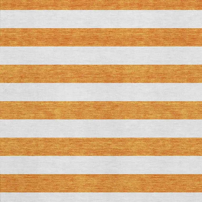 Orange And Ivory Striped Washable Area Rug With UV Protection Photo 4