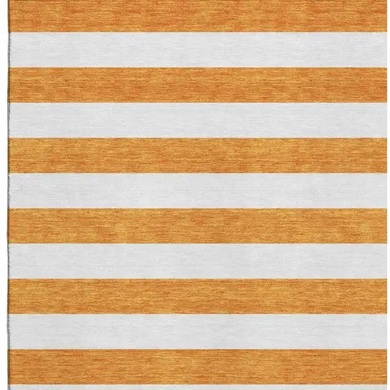 Orange And Ivory Striped Washable Area Rug With UV Protection Photo 8