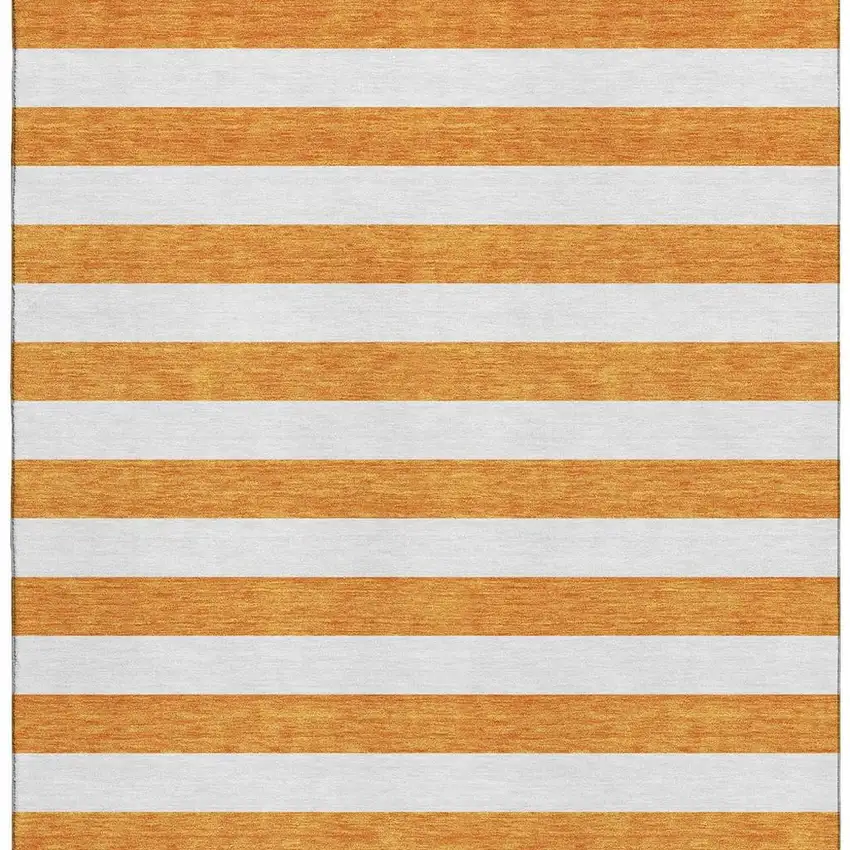 Orange And Ivory Striped Washable Area Rug With UV Protection Photo 3