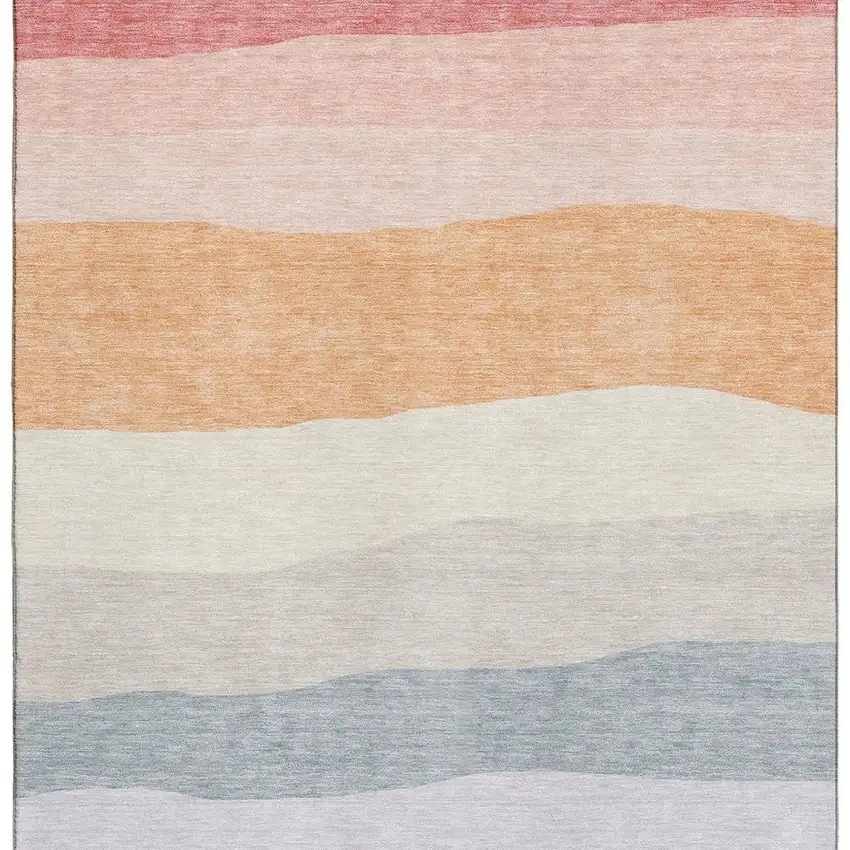 Orange And Ivory Striped Washable Area Rug With UV Protection Photo 4