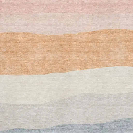 Orange And Ivory Striped Washable Area Rug With UV Protection Photo 3