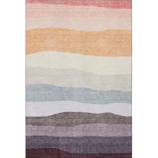 Orange And Ivory Striped Washable Area Rug With UV Protection Photo 3