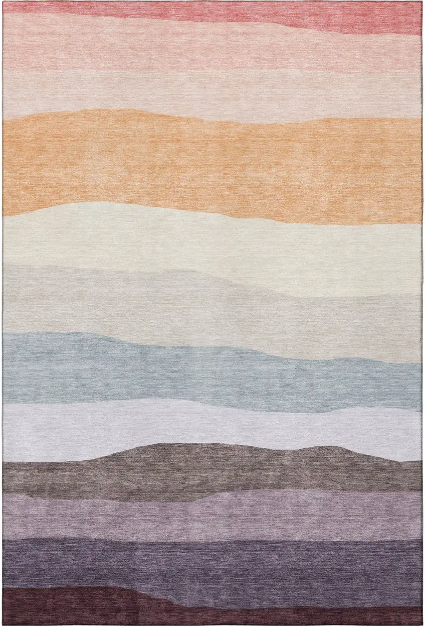 Orange And Ivory Striped Washable Area Rug With UV Protection Photo 3