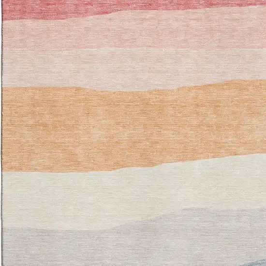 Orange And Ivory Striped Washable Area Rug With UV Protection Photo 3