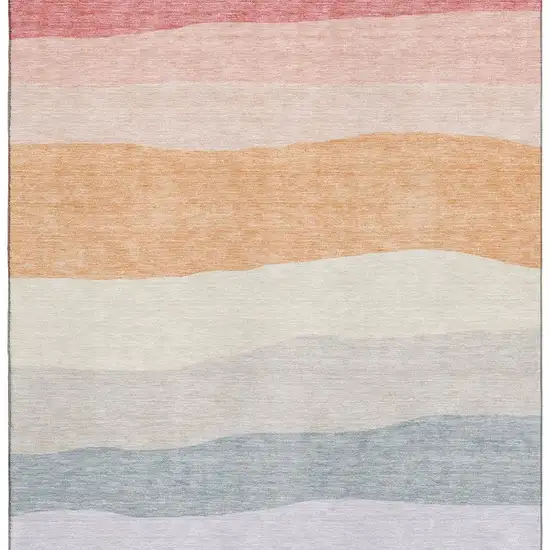 Orange And Ivory Striped Washable Area Rug With UV Protection Photo 4