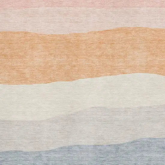 Orange And Ivory Striped Washable Area Rug With UV Protection Photo 3