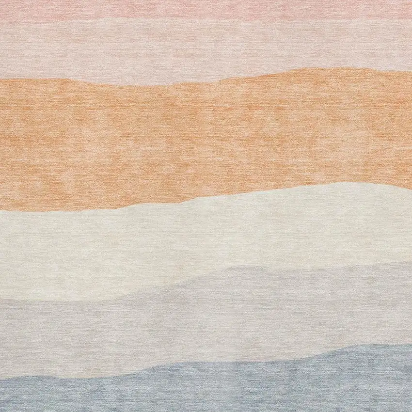 Orange And Ivory Striped Washable Area Rug With UV Protection Photo 3