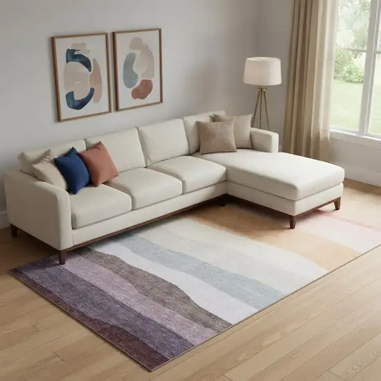 Orange And Ivory Striped Washable Area Rug With UV Protection Photo 2