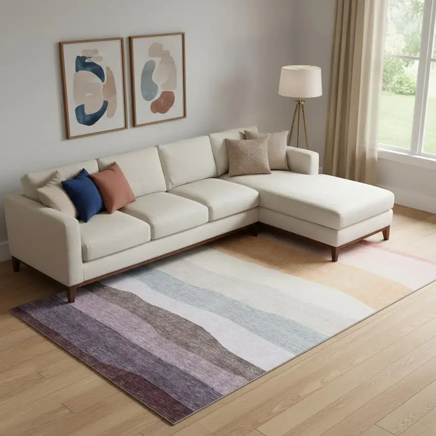 Orange And Ivory Striped Washable Area Rug With UV Protection Photo 2