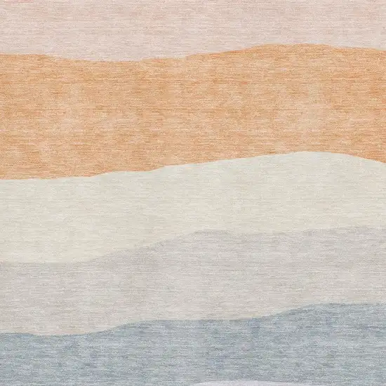 Orange And Ivory Striped Washable Area Rug With UV Protection Photo 3