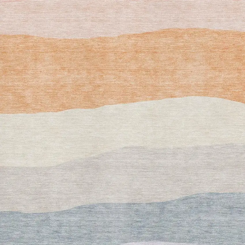 Orange And Ivory Striped Washable Area Rug With UV Protection Photo 3