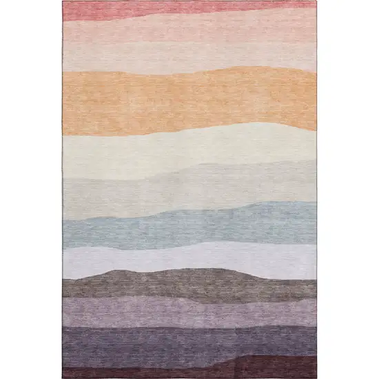 Orange And Ivory Striped Washable Area Rug With UV Protection Photo 1