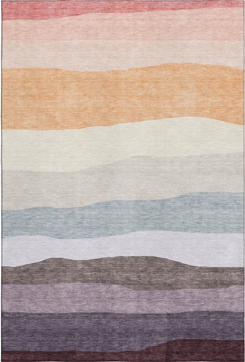 Orange And Ivory Striped Washable Area Rug With UV Protection Photo 1