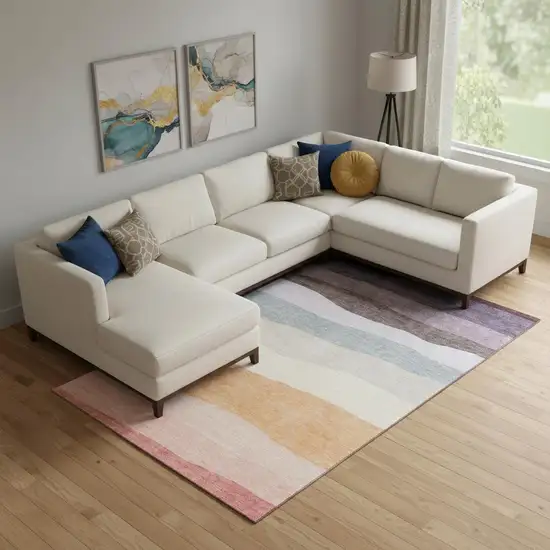 Orange And Ivory Striped Washable Area Rug With UV Protection Photo 2